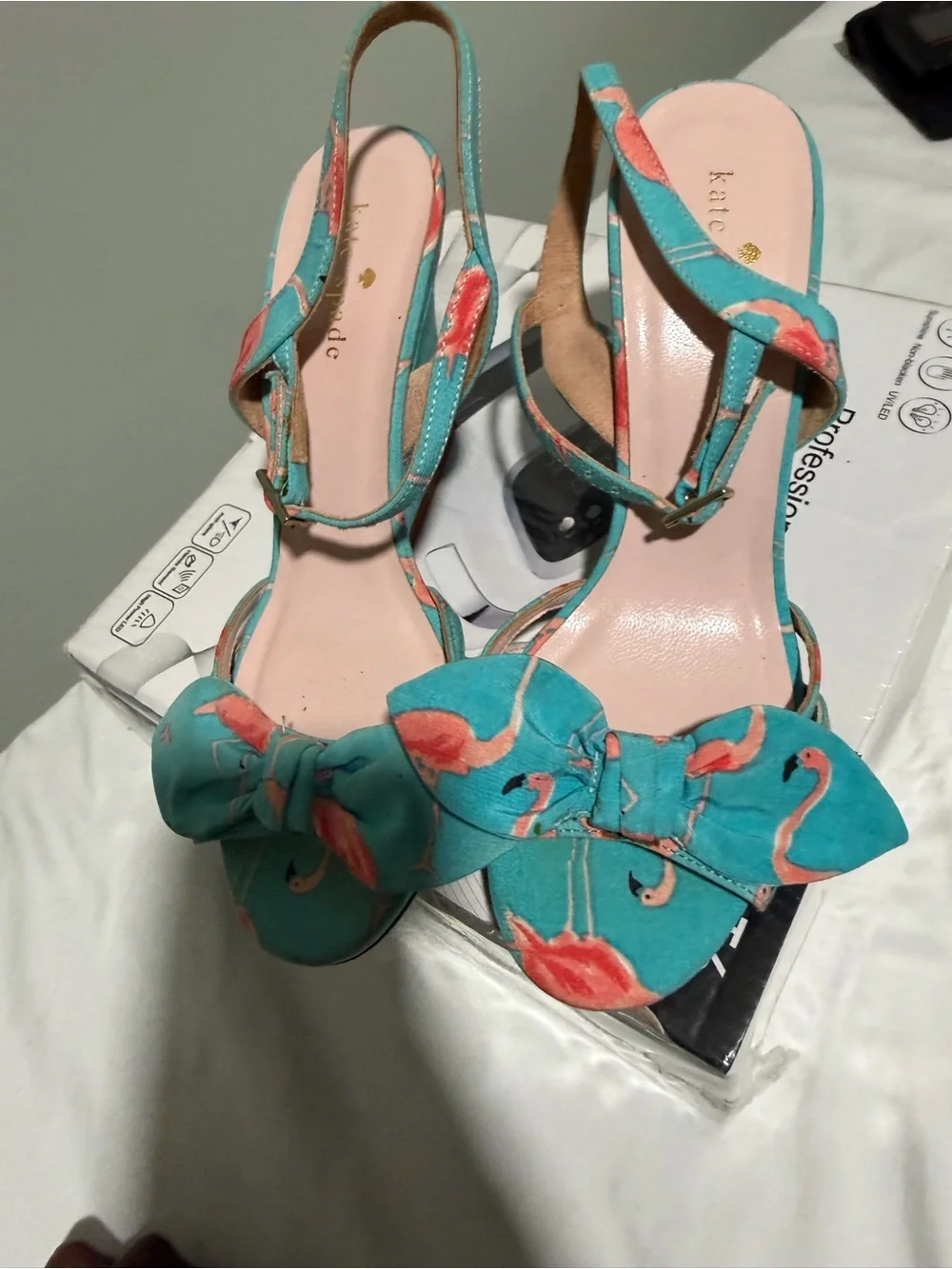 kate spade Teal Flamingo Bow Slingback Heels